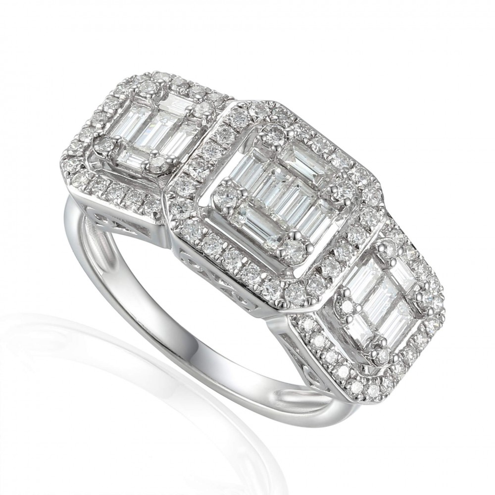 Baguette and Round Diamond Halo Ring
