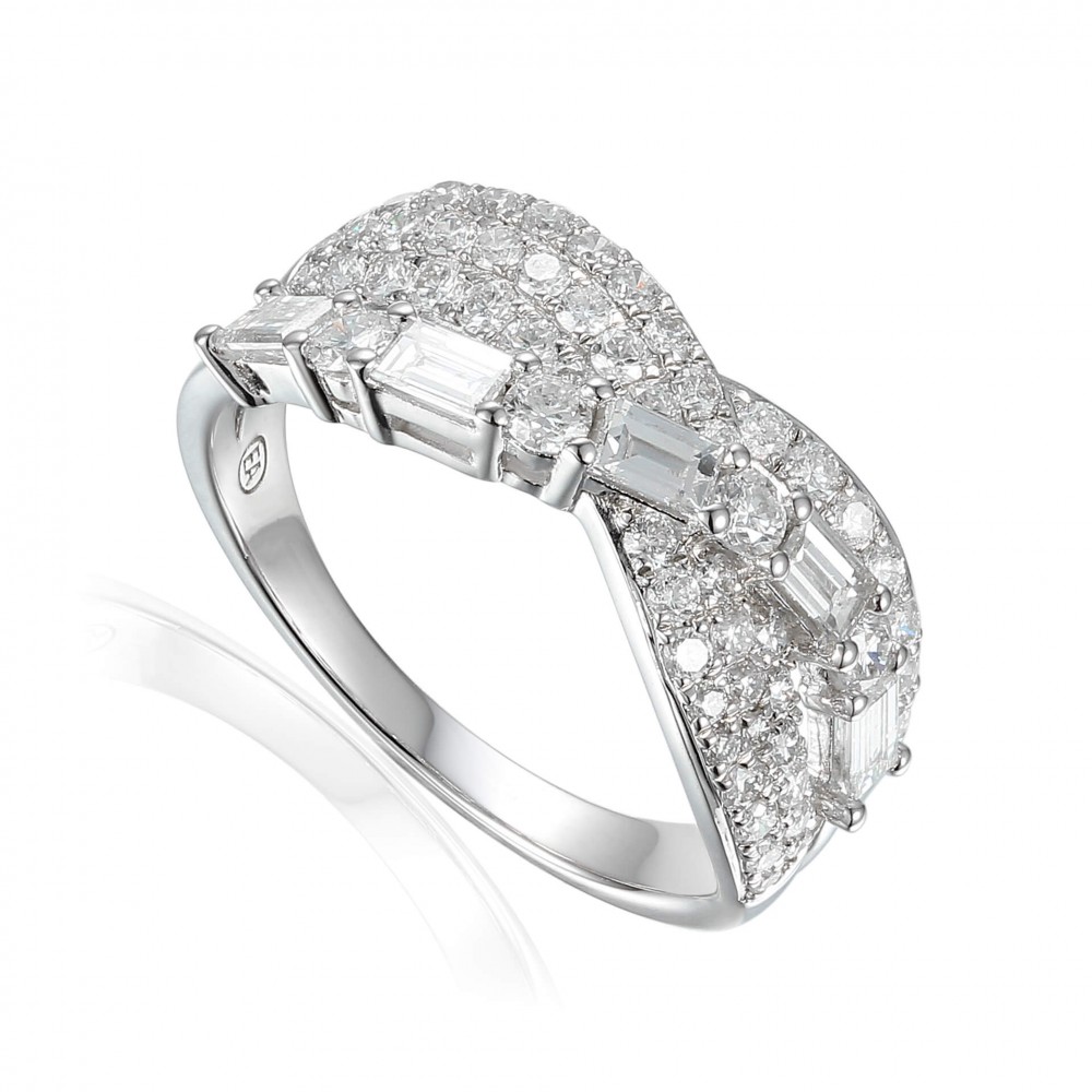 Baguette and Round Diamond Highway Ring